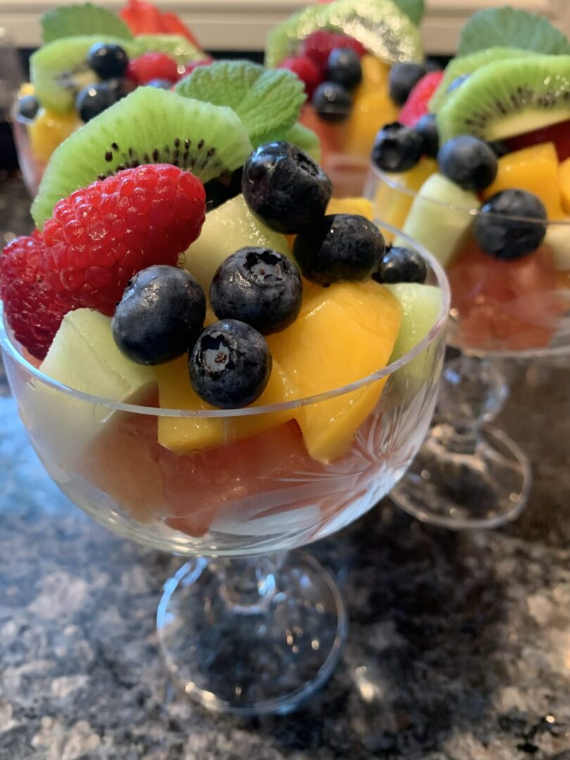 A close up of fruit in a glass